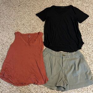 Black and Rust Tops with Olive Shorts Set